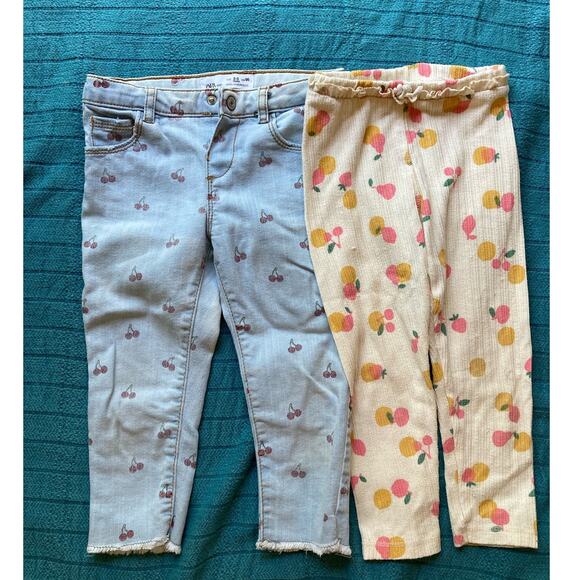 Zara Girls Jeans & Leggings Lot ~ Cherries Lemons Strawberries Sz 2-3 - Picture 1 of 6